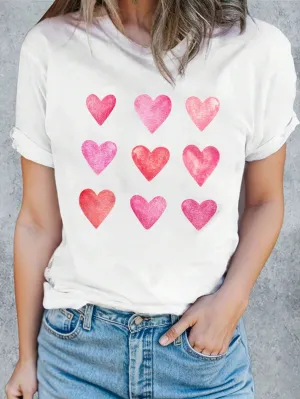 💖 Heart Round Neck Short Sleeve T-Shirt 💖