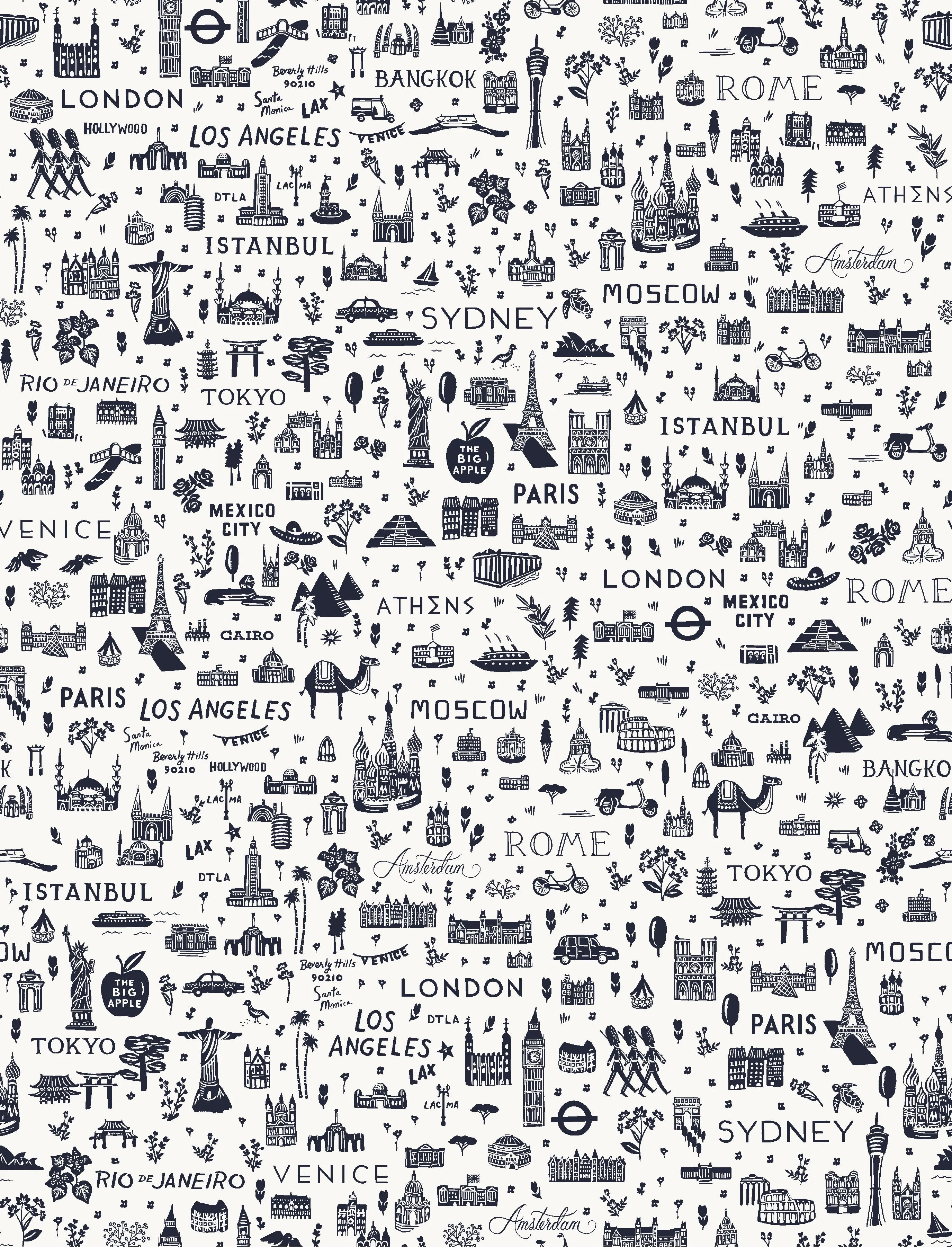 1/2 Yard - Bon Voyage - World Traveler Silhouette - Navy Fabric - RP803-NA2