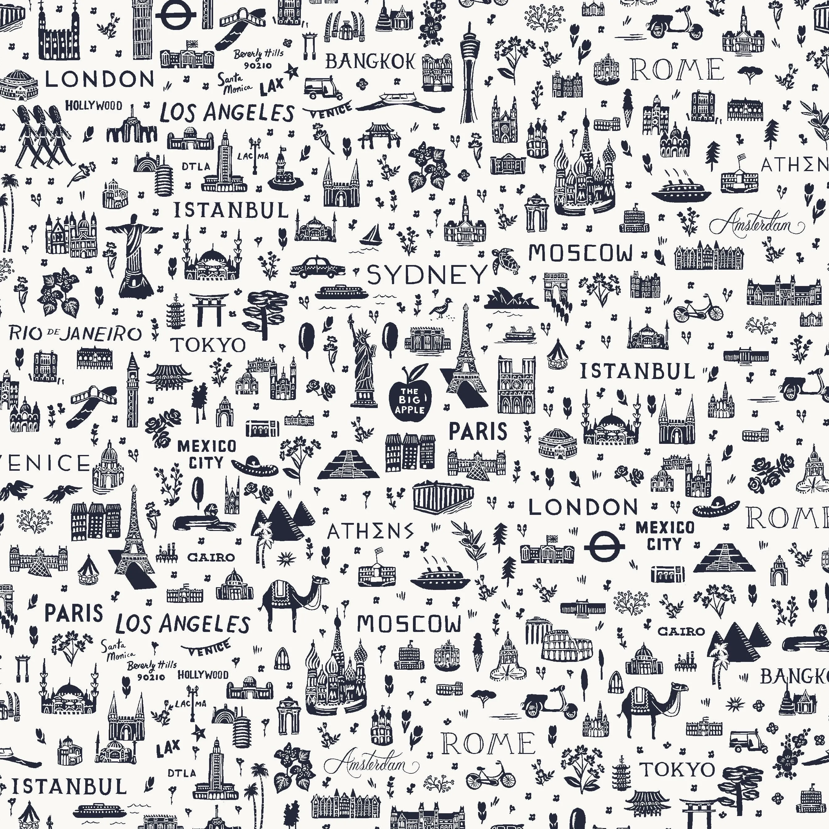 1/2 Yard - Bon Voyage - World Traveler Silhouette - Navy Fabric - RP803-NA2