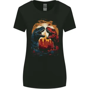 2 Dinosaurs With a Moon Backdrop T-Rex Lizard Womens Wider Cut T-Shirt