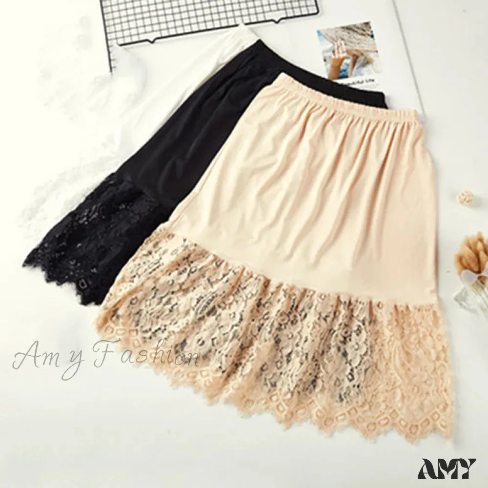 Amy Fashion - Extender Knee Lace Slip Hollow Skirts