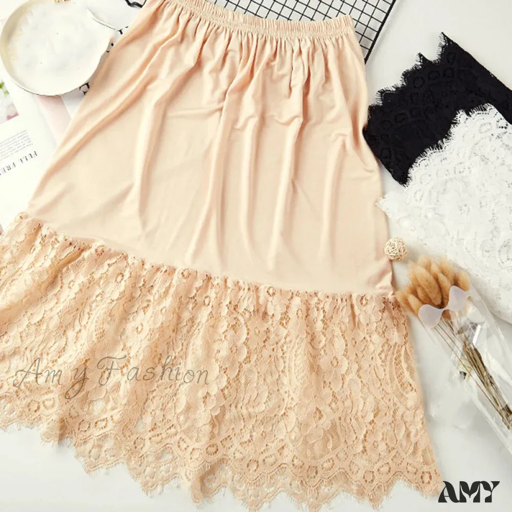 Amy Fashion - Extender Knee Lace Slip Hollow Skirts