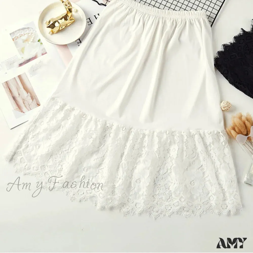 Amy Fashion - Extender Knee Lace Slip Hollow Skirts