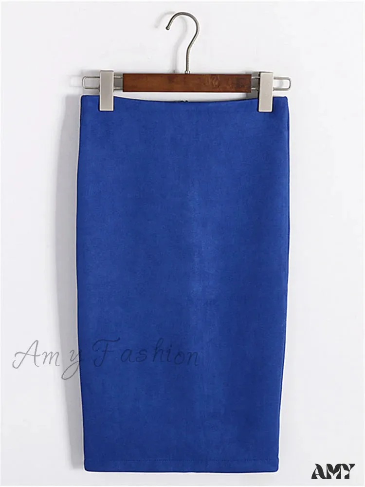 Amy Fashion - Multi Colors Korean Fashion Suede Midi Skirts