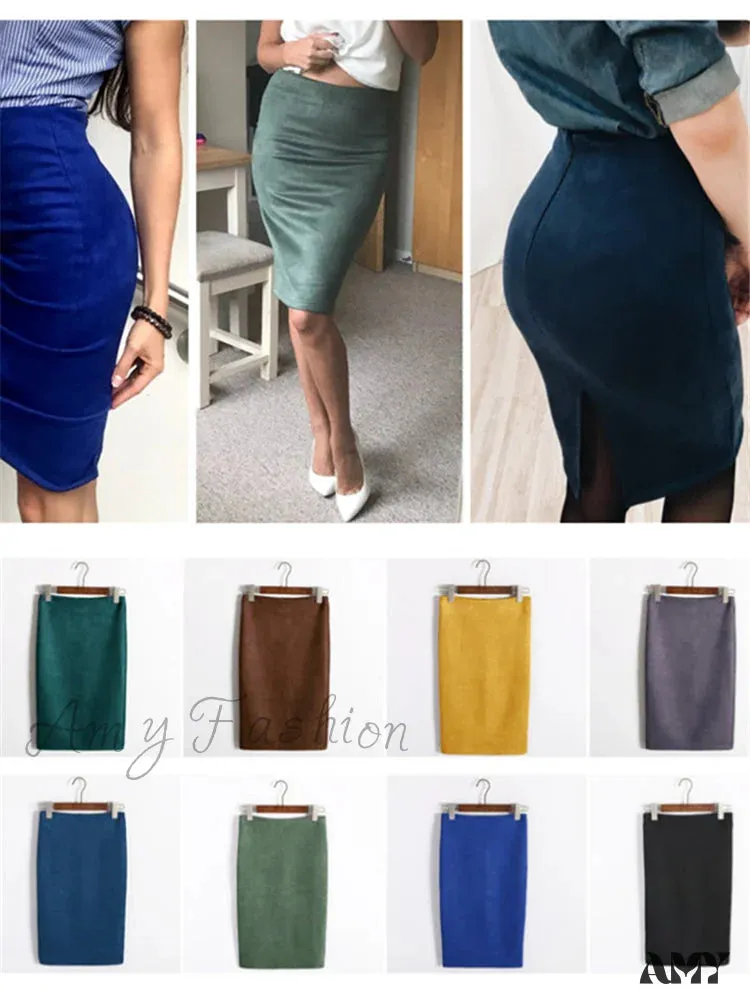 Amy Fashion - Multi Colors Korean Fashion Suede Midi Skirts