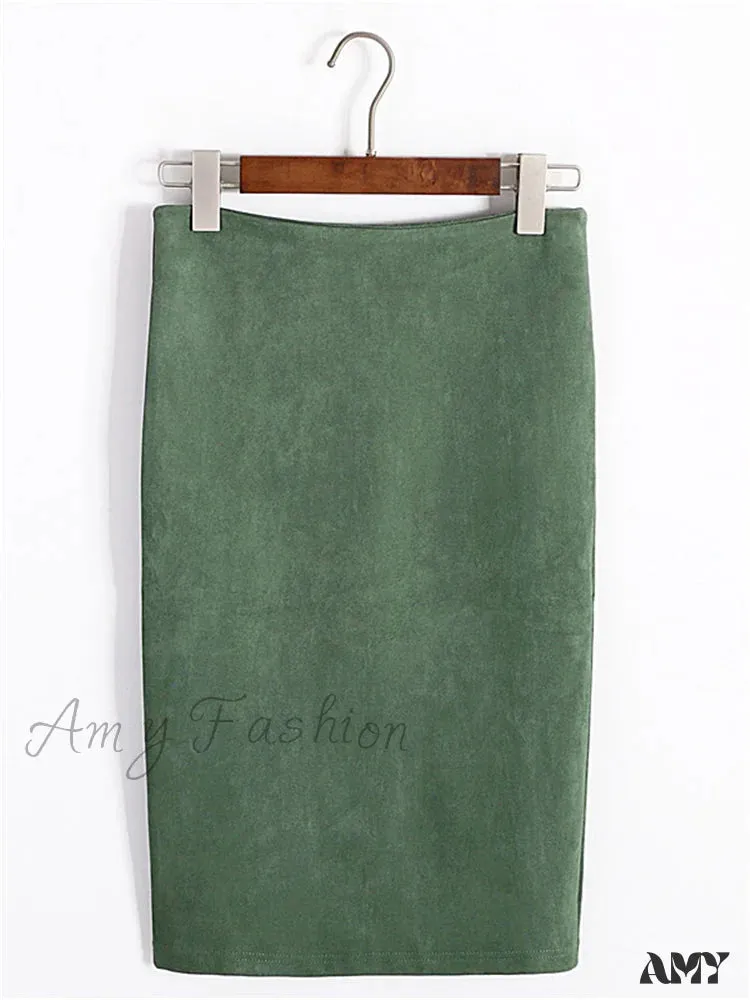 Amy Fashion - Multi Colors Korean Fashion Suede Midi Skirts