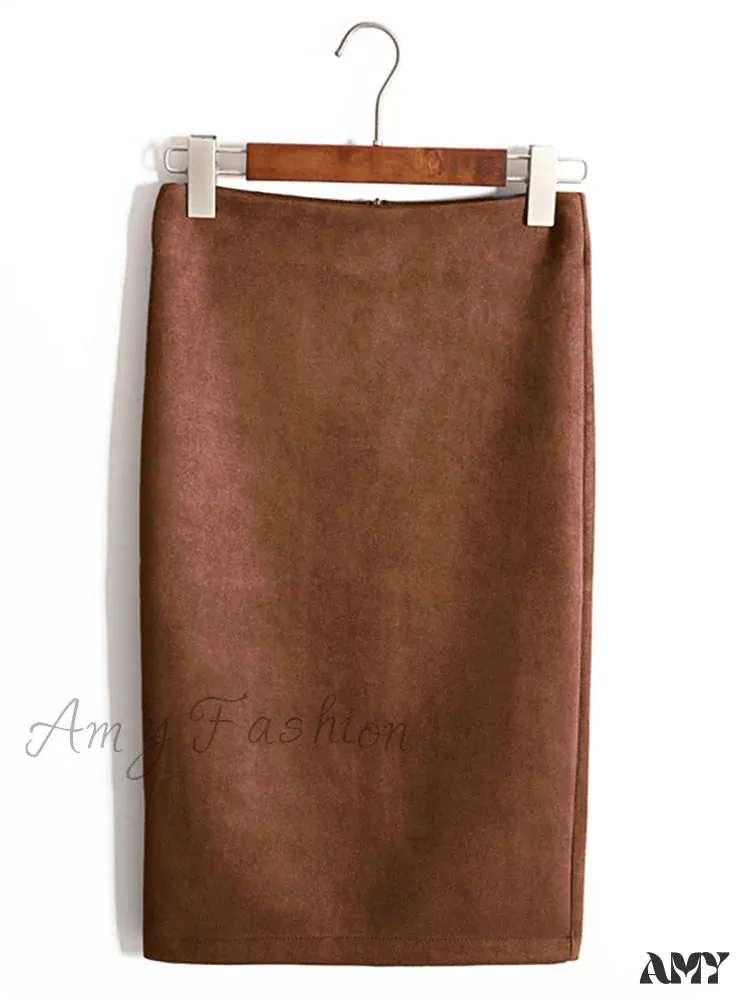 Amy Fashion - Multi Colors Korean Fashion Suede Midi Skirts