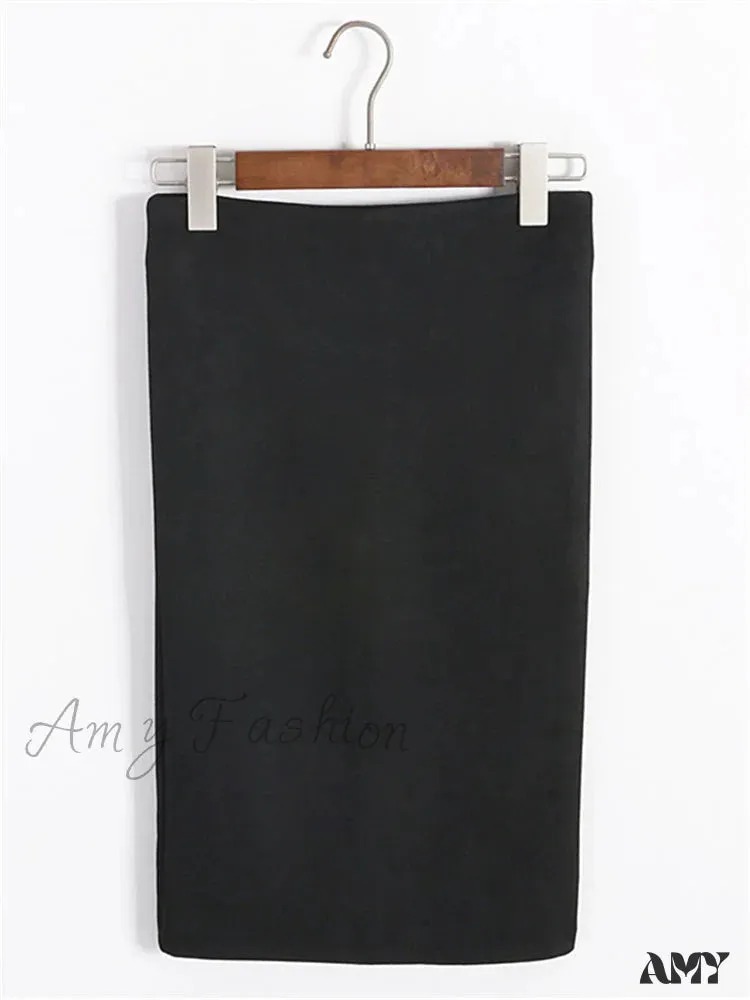 Amy Fashion - Multi Colors Korean Fashion Suede Midi Skirts