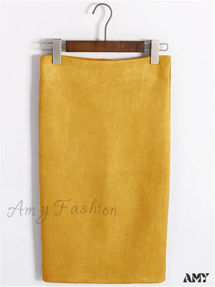 Amy Fashion - Multi Colors Korean Fashion Suede Midi Skirts