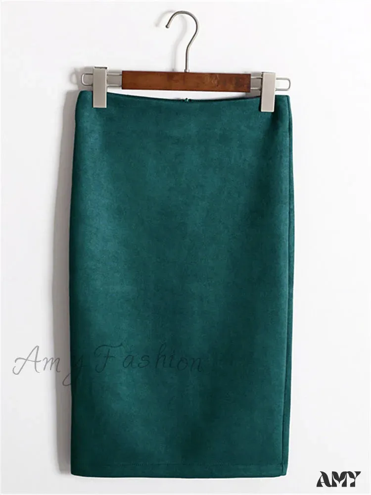 Amy Fashion - Multi Colors Korean Fashion Suede Midi Skirts