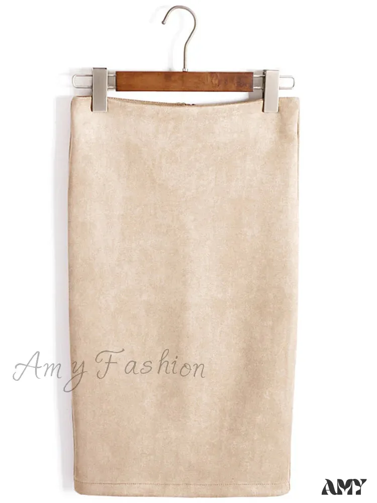 Amy Fashion - Multi Colors Korean Fashion Suede Midi Skirts