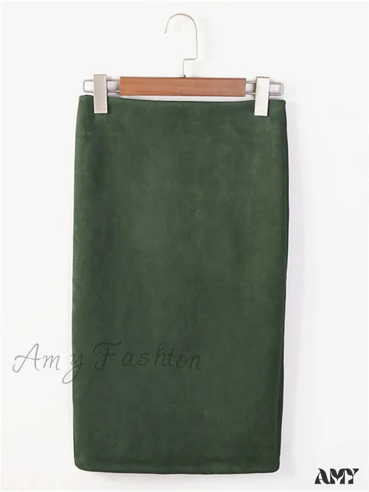 Amy Fashion - Multi Colors Korean Fashion Suede Midi Skirts