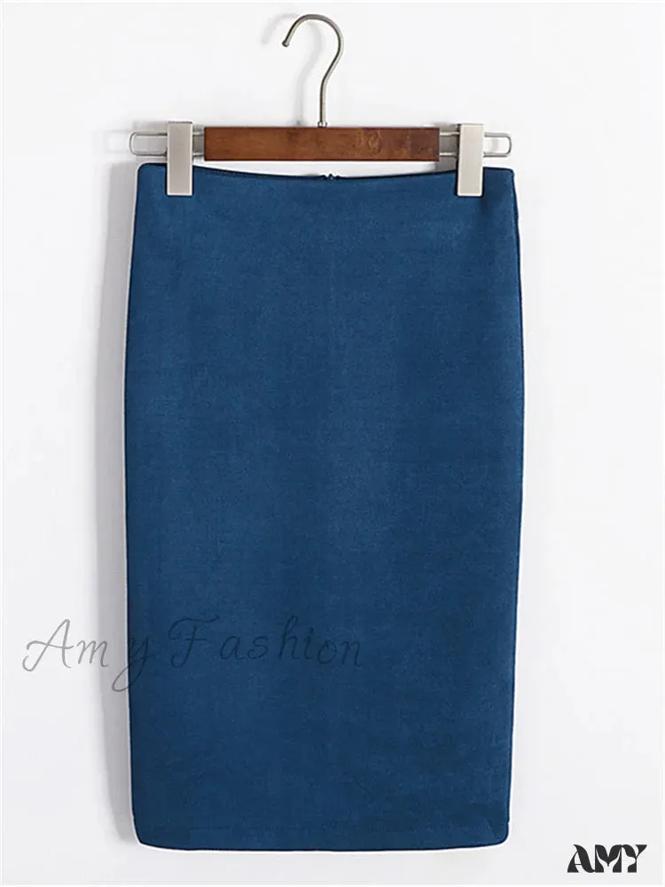 Amy Fashion - Multi Colors Korean Fashion Suede Midi Skirts