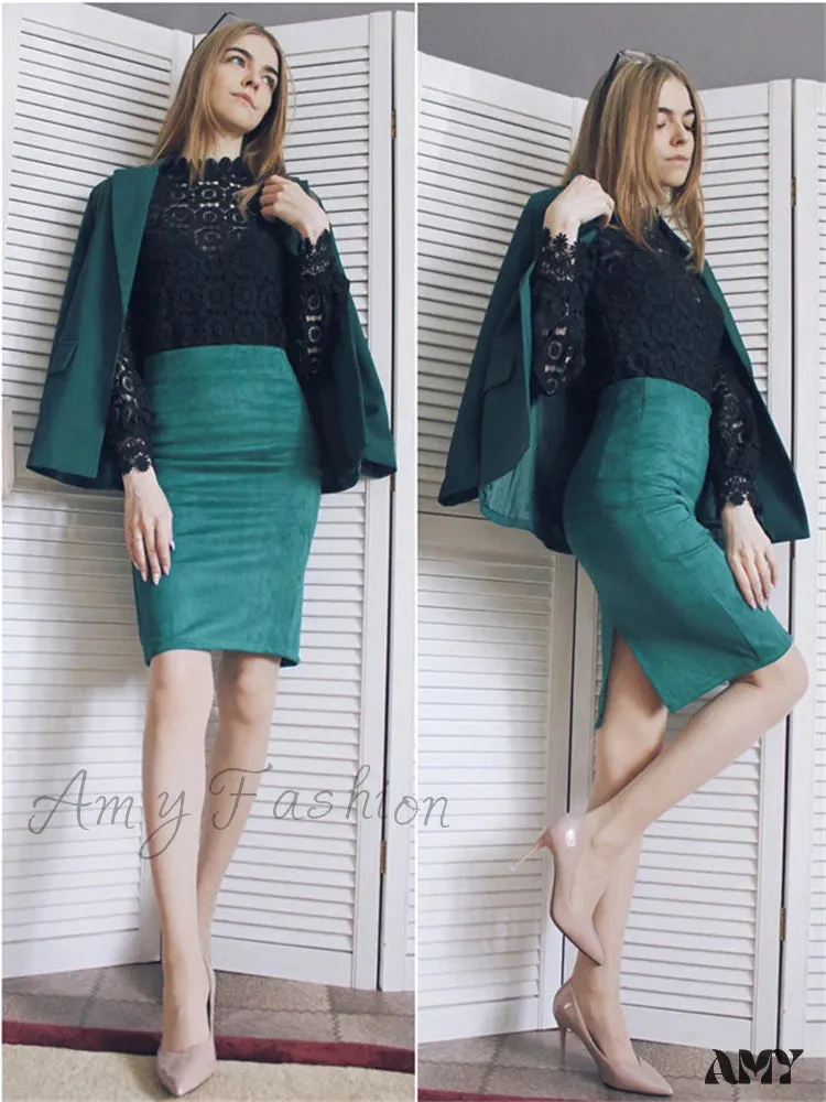 Amy Fashion - Multi Colors Korean Fashion Suede Midi Skirts