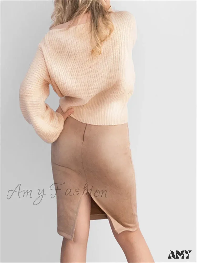 Amy Fashion - Multi Colors Korean Fashion Suede Midi Skirts