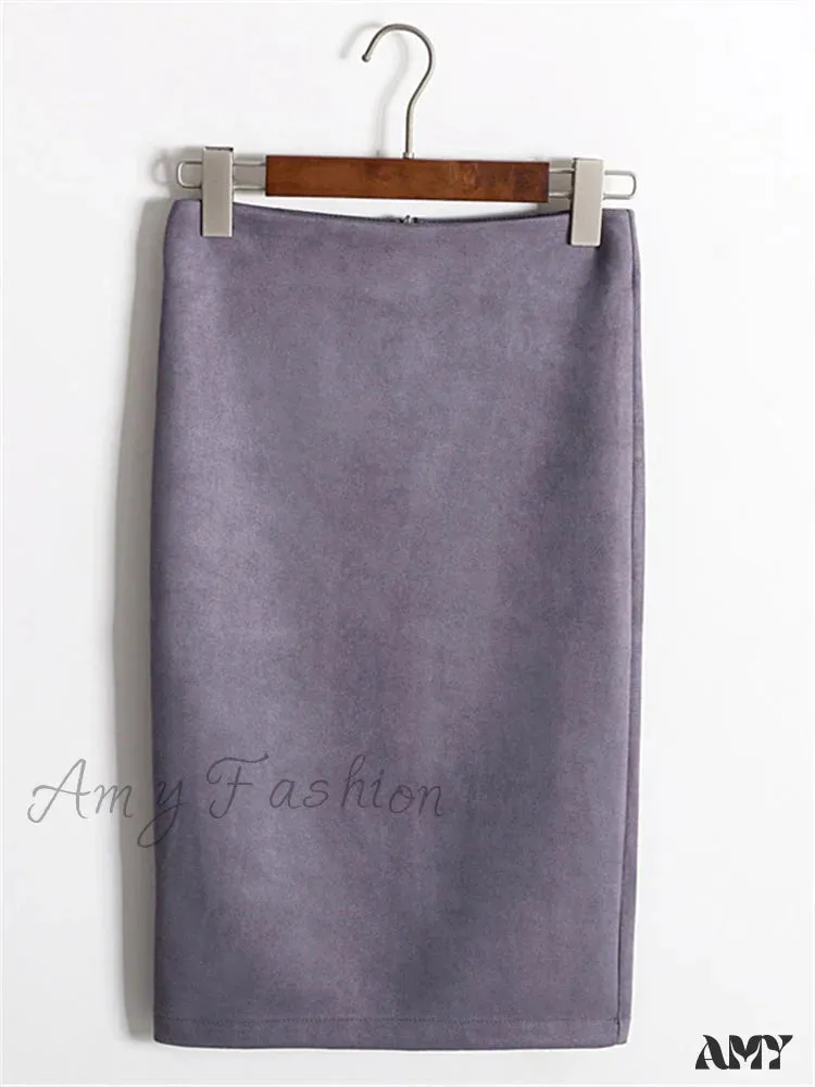 Amy Fashion - Multi Colors Korean Fashion Suede Midi Skirts