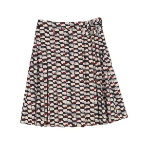 Bamboo Black Abstract Print Double Buckle Pleated Skirt [Final Sale]