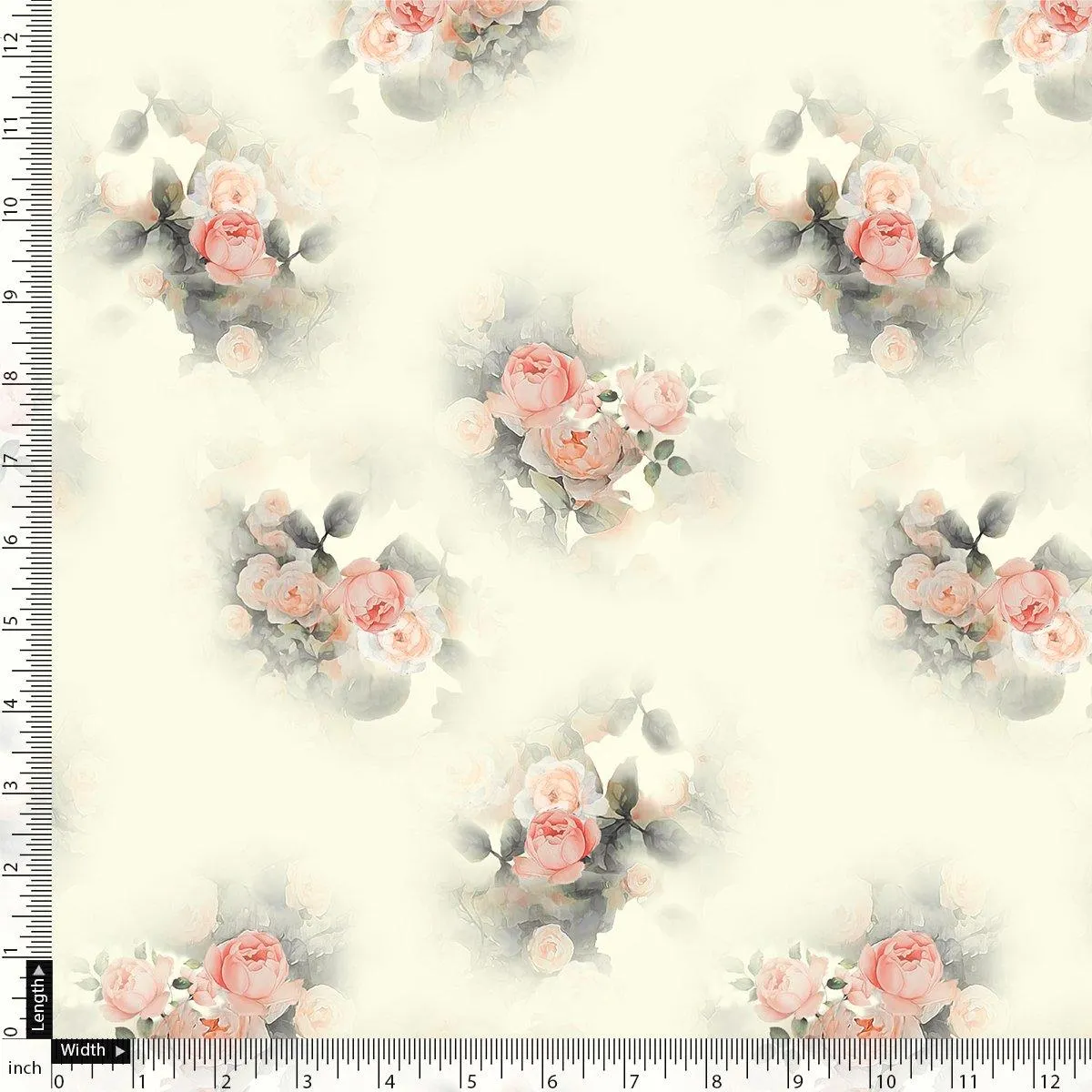 Beautiful Summer Peony Bunch Digital Printed Fabric - Crepe