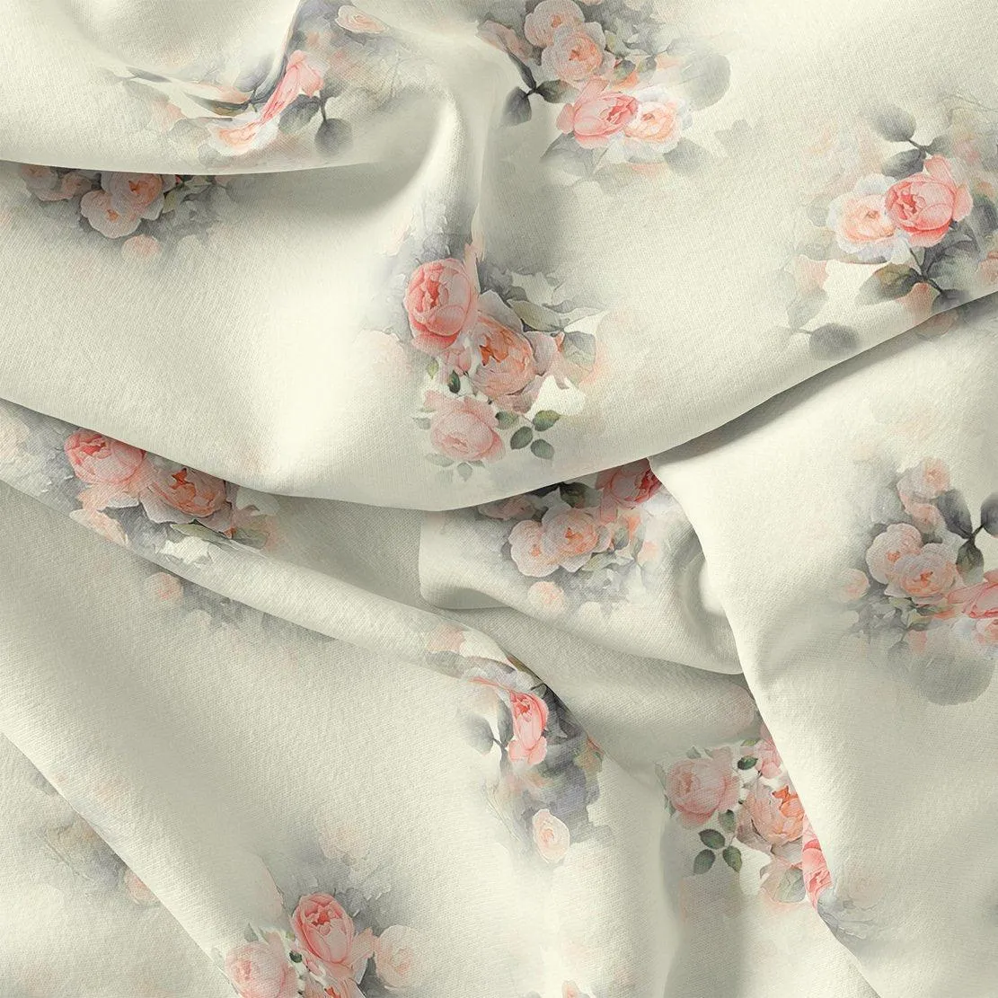 Beautiful Summer Peony Bunch Digital Printed Fabric - Crepe