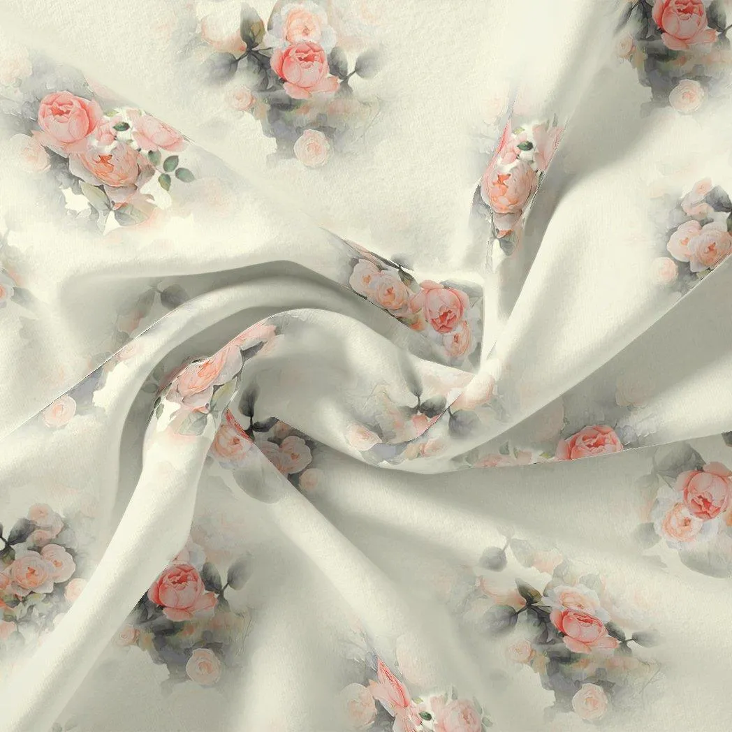 Beautiful Summer Peony Bunch Digital Printed Fabric - Crepe