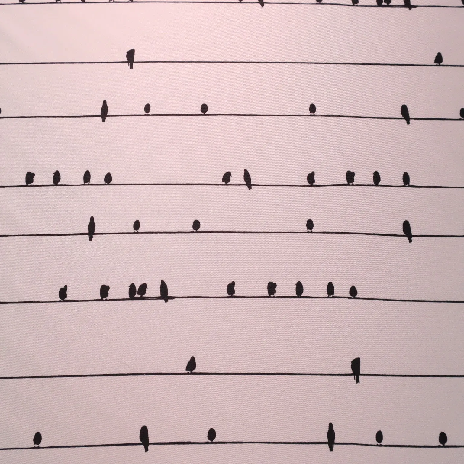 Black Birds on White Printed Polyester Mikado Fabric