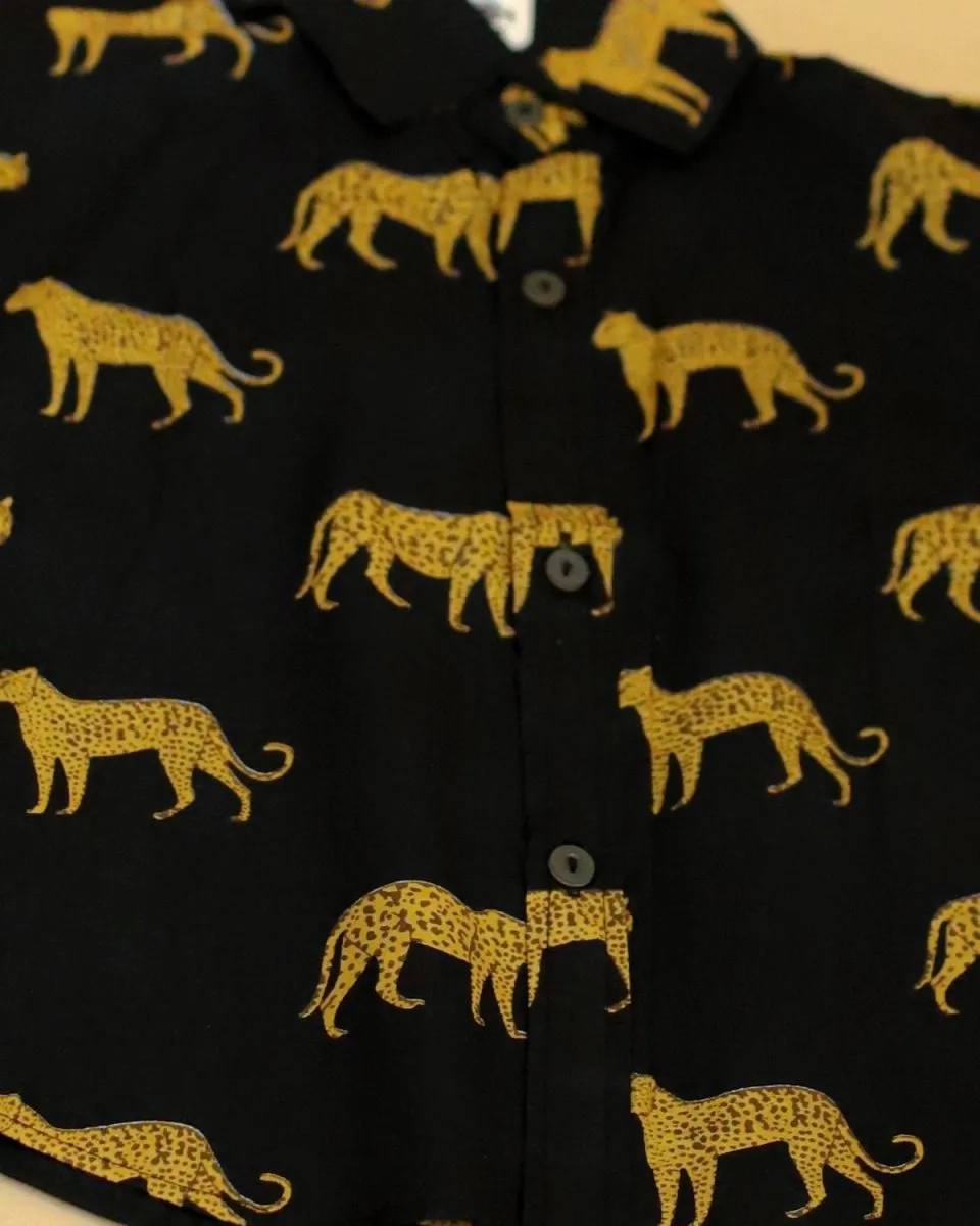 Black Leopard Print Boys Shirt