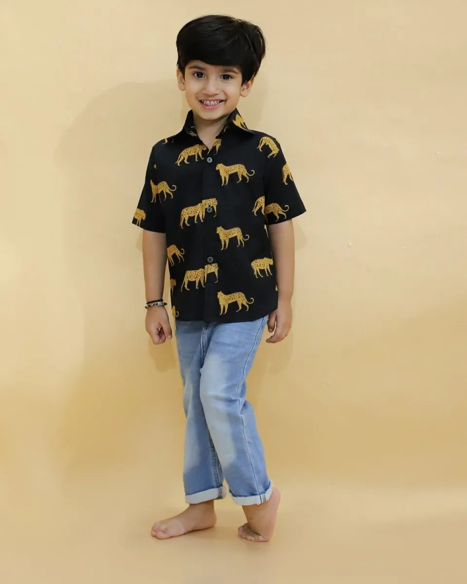 Black Leopard Print Boys Shirt