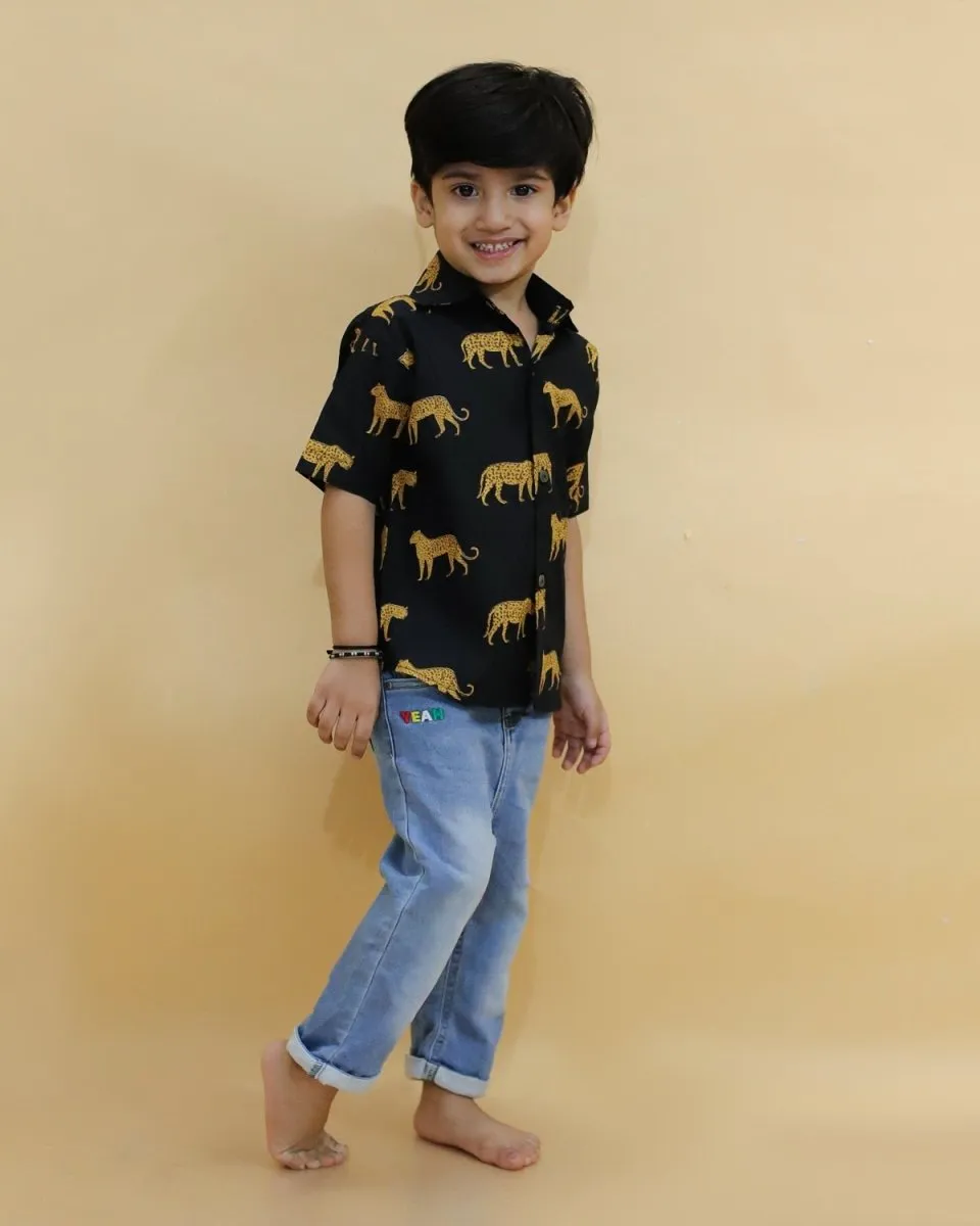 Black Leopard Print Boys Shirt