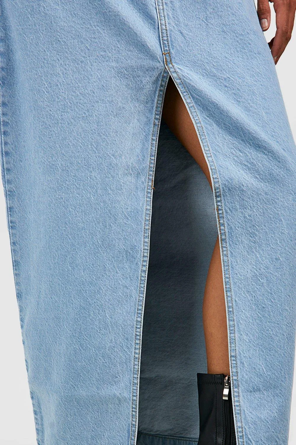 Boohoo Basic Split Front Denim Skirt, Blue