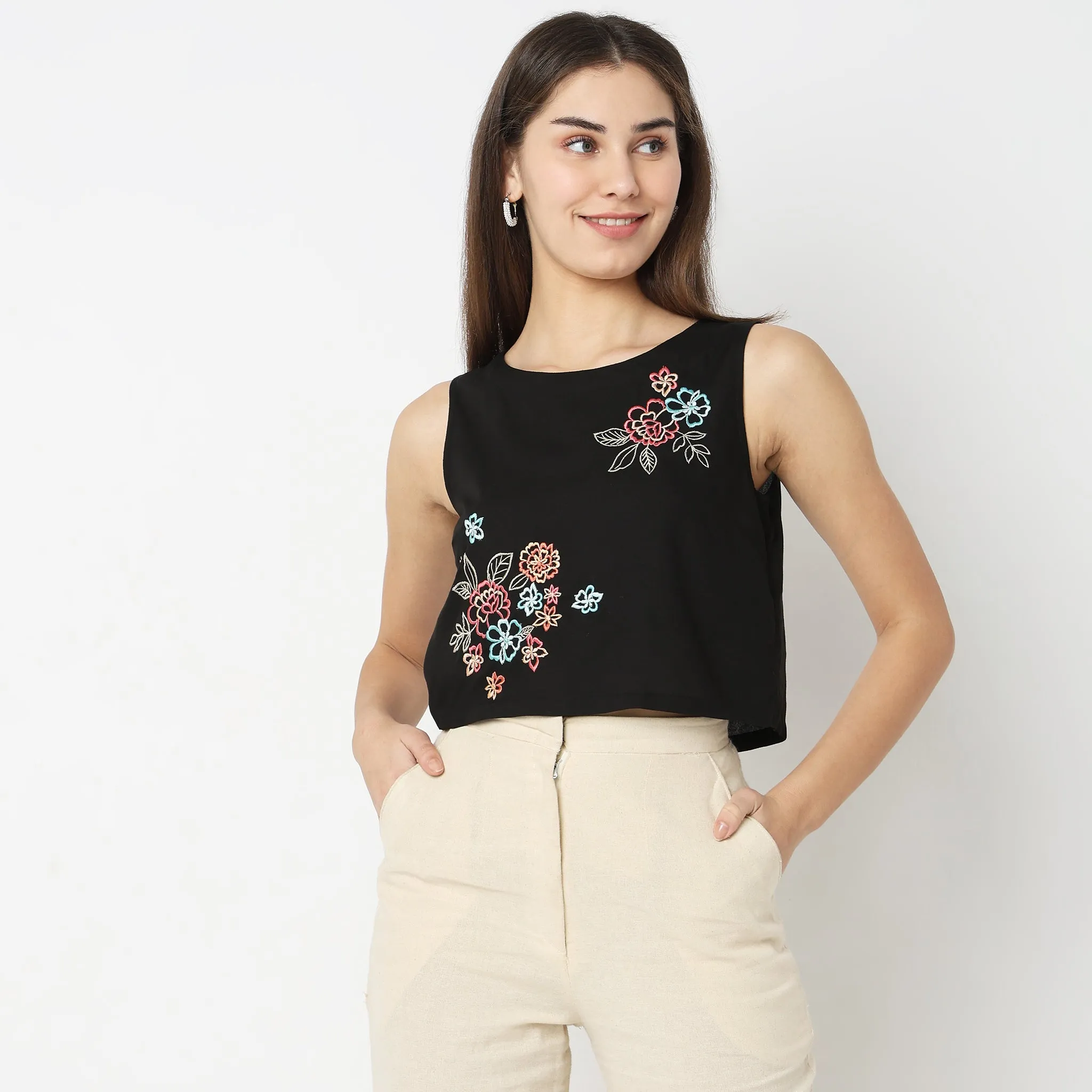 Boxy Fit Embroidered Crop Top