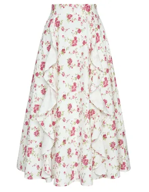 BP Women Retro Swing Skirt Elastic Waist Ruffle Decorated Mid-Calf A-Line Skirt BP Women Retro Swing Skirt Elastic Waist Ruffle Decorated Mid-Calf A-Line Skirt