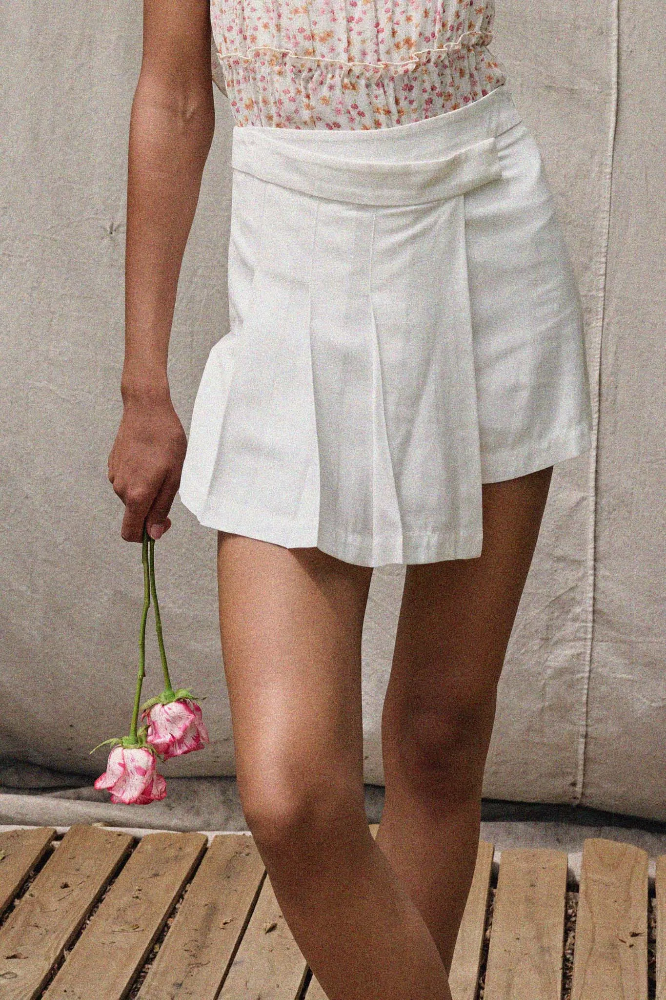 Center Court Pleated Asymmetrical Wrap Skort