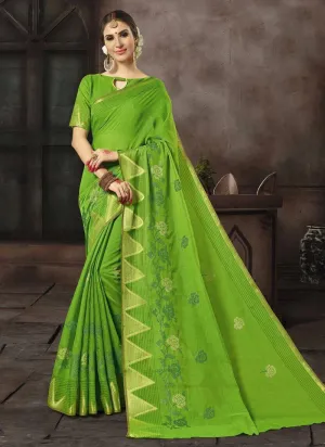 Cotton Silk Casual Wear Printed Work Saree- green 2