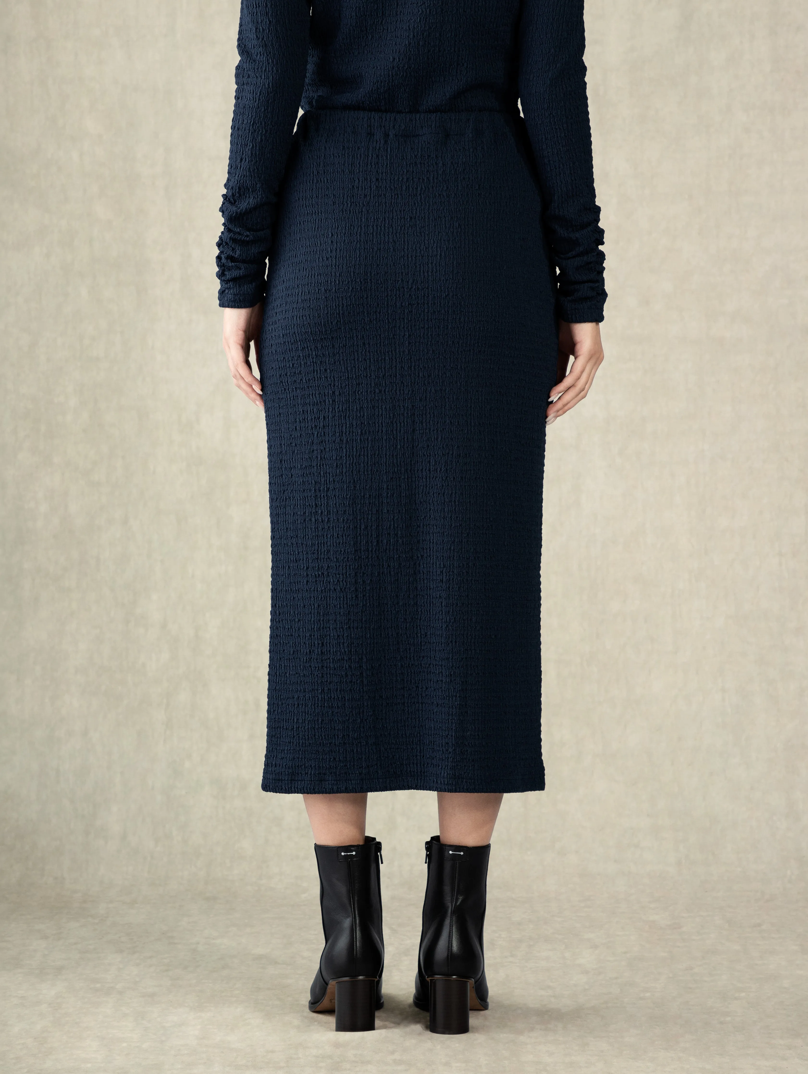 Elastic Waistband Skirt Navy Blazer