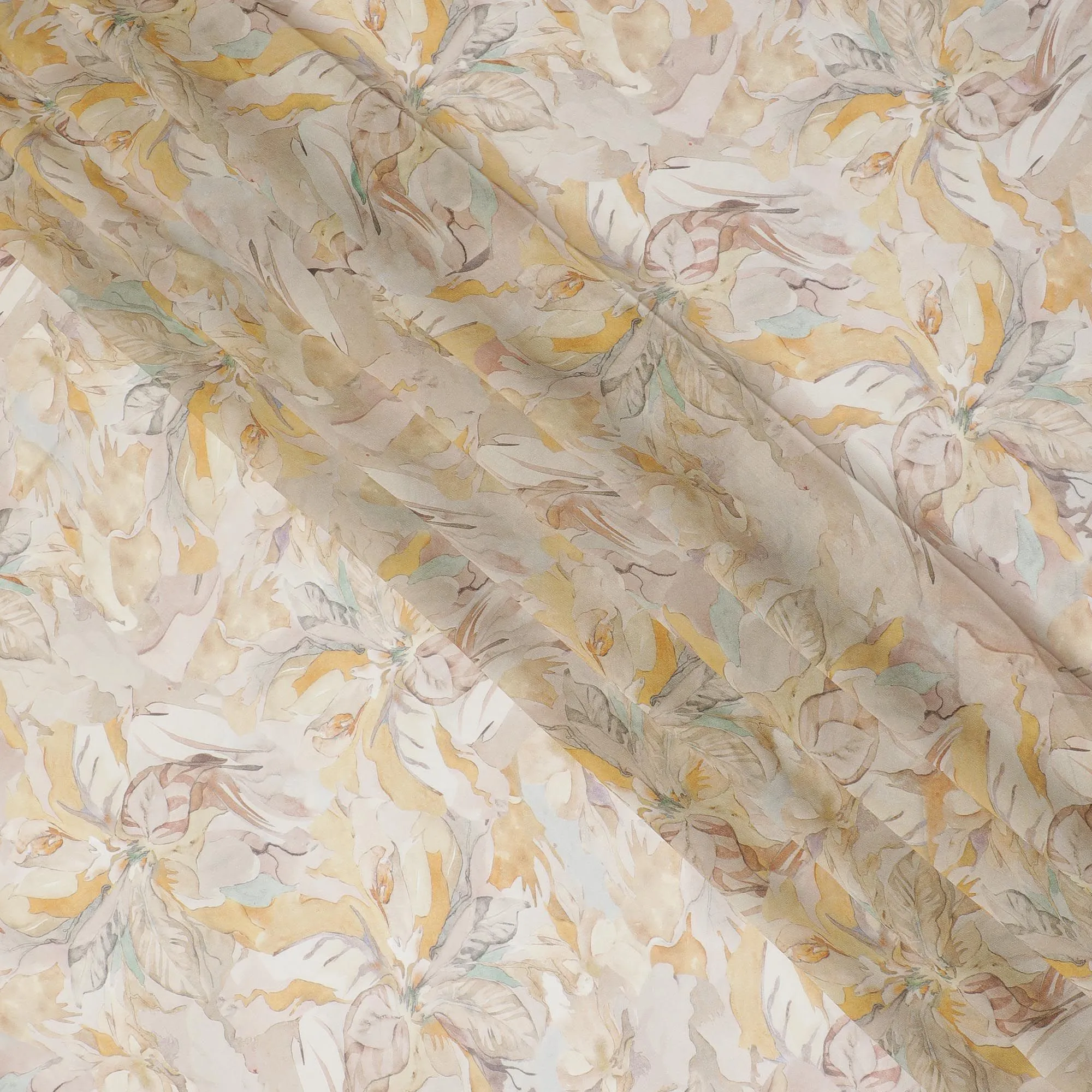 Elegant Floral Viscose Crepe Fabric - 110cm Wide, Luxurious Drapery, Buy in Meters-D18097