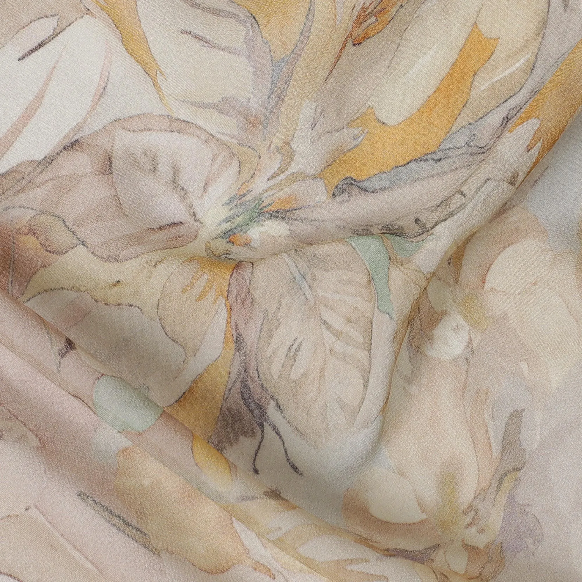 Elegant Floral Viscose Crepe Fabric - 110cm Wide, Luxurious Drapery, Buy in Meters-D18097