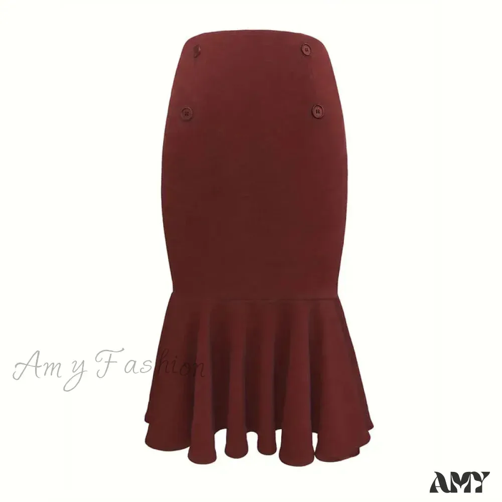 Elegant Houndstooth Printed Knee Length Fashion High Waist Slim Skirt