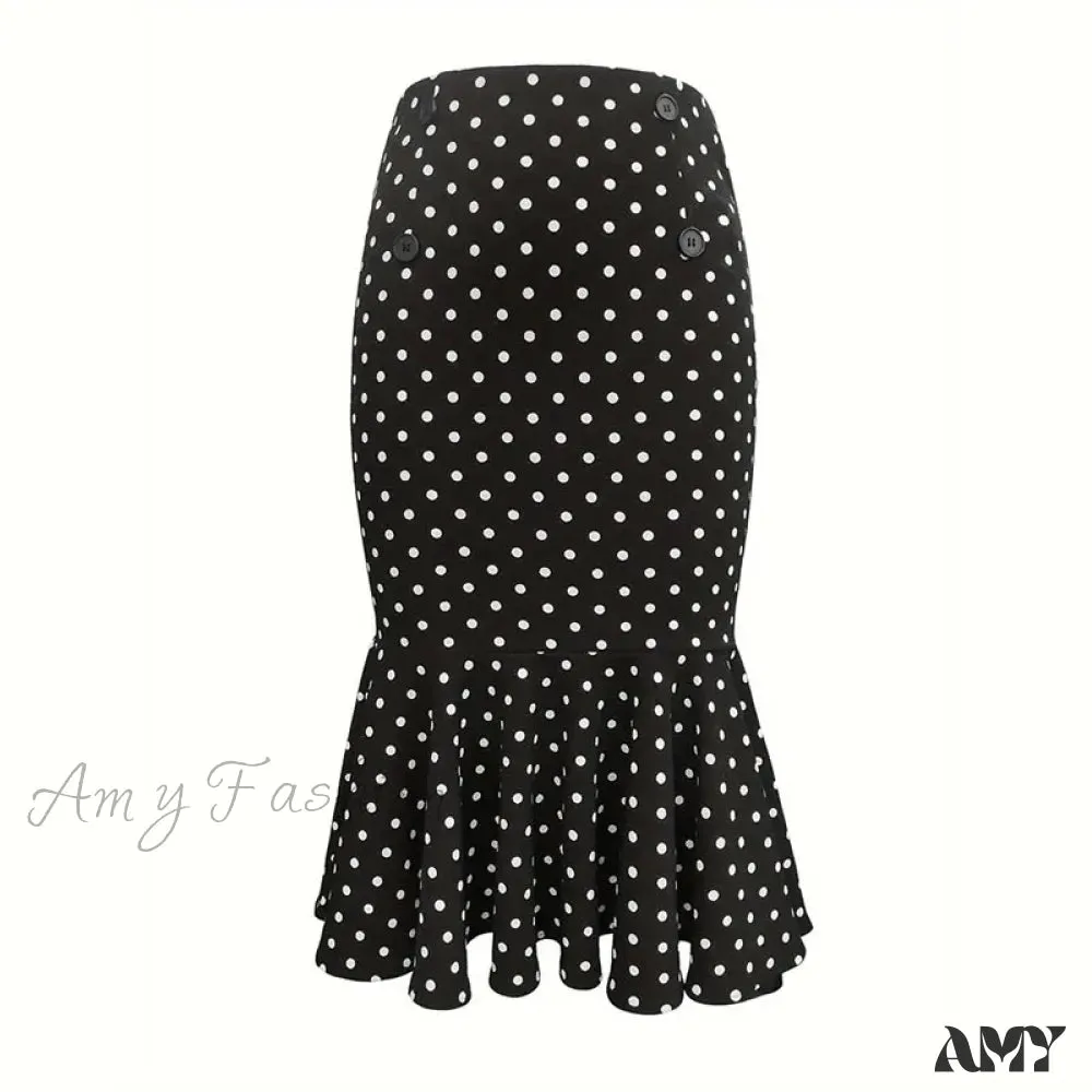 Elegant Houndstooth Printed Knee Length Fashion High Waist Slim Skirt
