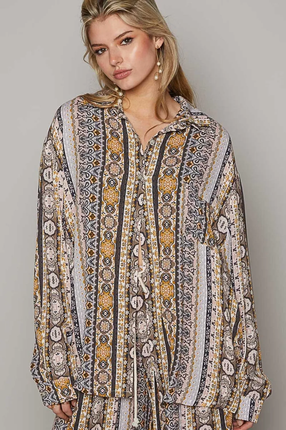 Fall Vibes Long Sleeve Button Down Printed Shirt