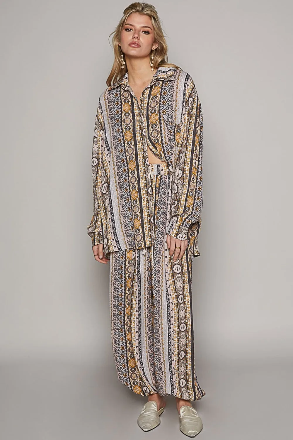 Fall Vibes Long Sleeve Button Down Printed Shirt