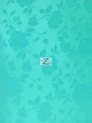 Floral Rose Jacquard Satin Fabric / Aqua / Sold By The Yard