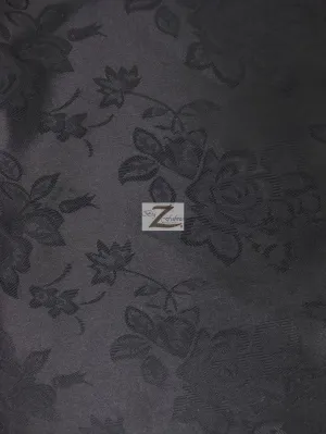 Floral Rose Jacquard Satin Fabric / Black / Sold By The Yard