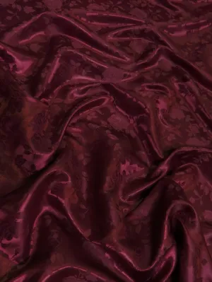 Floral Rose Jacquard Satin Fabric / Burgundy / Sold By The Yard