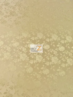 Floral Rose Jacquard Satin Fabric / Champagne / Sold By The Yard