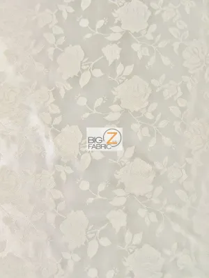 Floral Rose Jacquard Satin Fabric / Ivory / Sold By The Yard