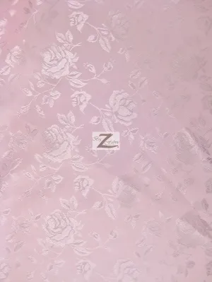 Floral Rose Jacquard Satin Fabric / Light Pink / Sold By The Yard