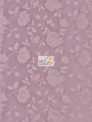 Floral Rose Jacquard Satin Fabric / Mauve / Sold By The Yard