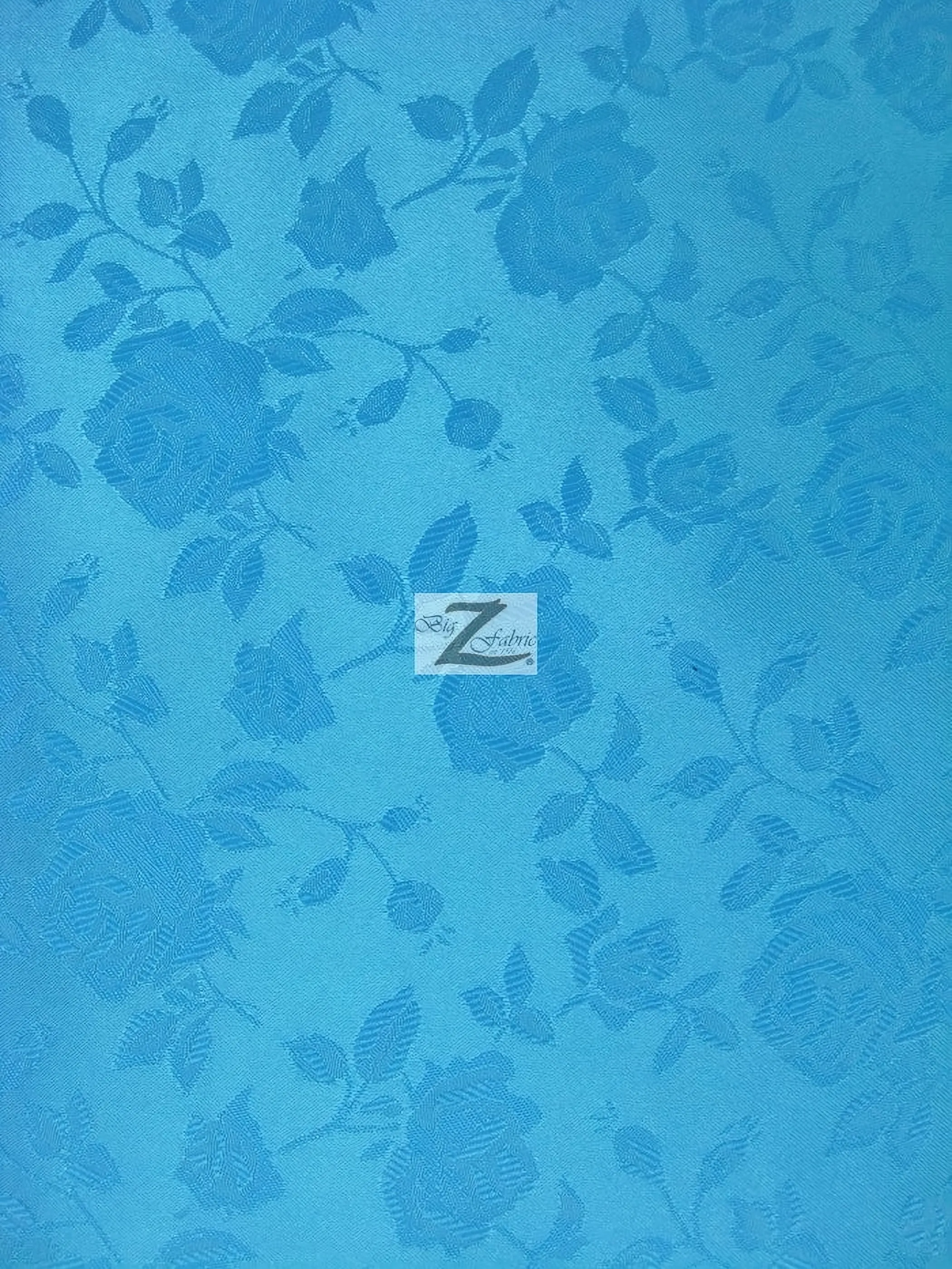Floral Rose Jacquard Satin Fabric / Turquoise / Sold By The Yard