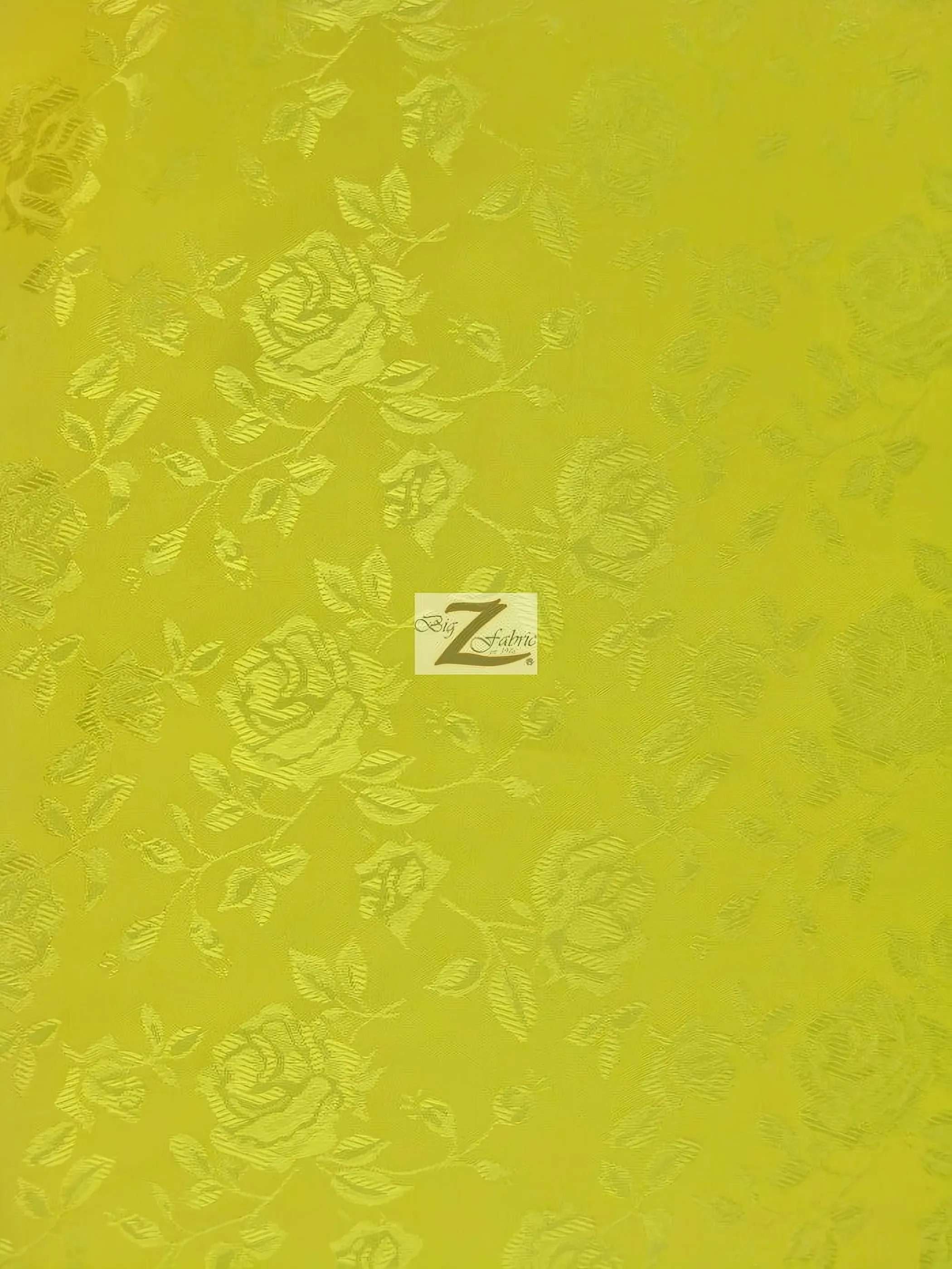 Floral Rose Jacquard Satin Fabric / Yellow / Sold By The Yard