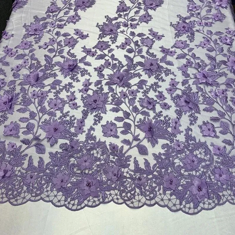 Handmade 3D Flowers Embroidered Beads And Pearls Beaded Mesh Lace Fabric